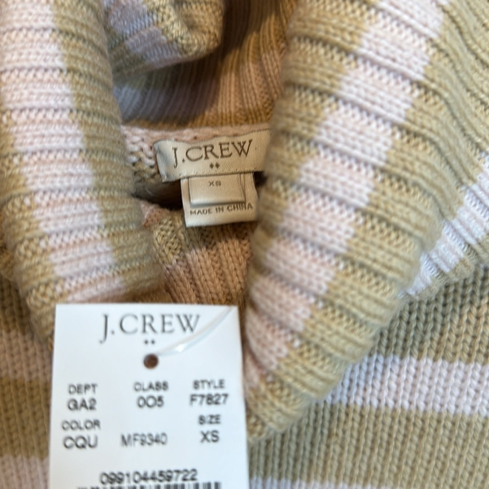 J Crew tan with pink stripes long sleeve turtleneck sweater size XS NWT - Picture 2 of 3